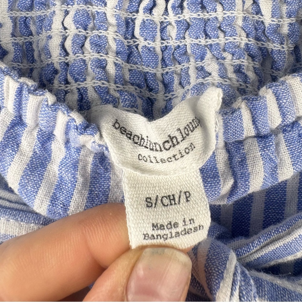 beachlunchlounge Blue and White Striped Wide Leg Linen Blend Pants Tie Waist Sm - Picture 4 of 6